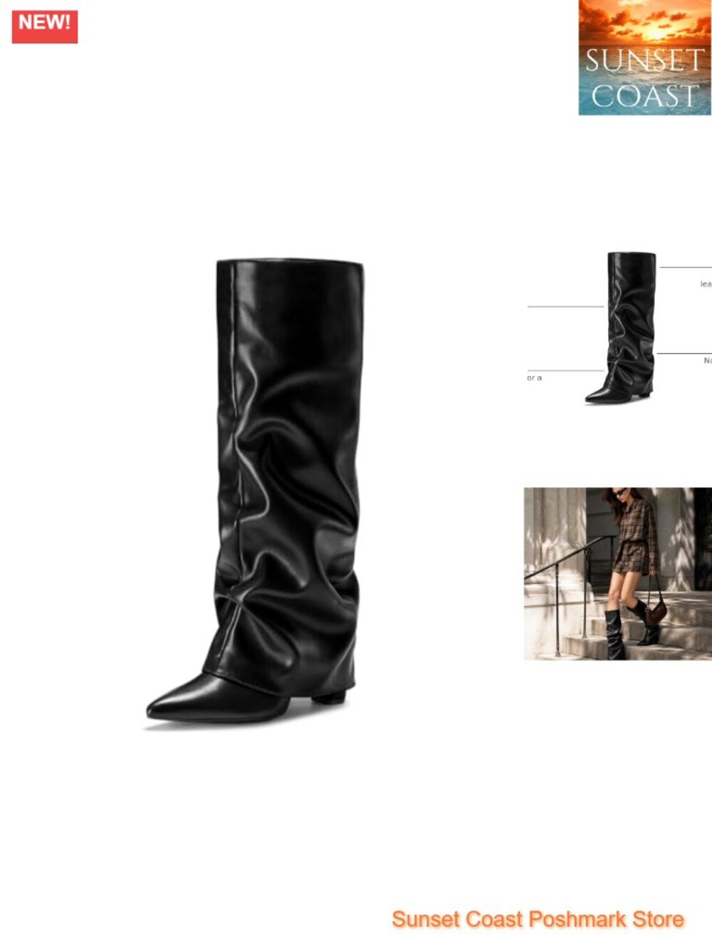 Womens Knee High Boots Pull On Slouchy Fold Over Tall Block Heel Pointed Toe